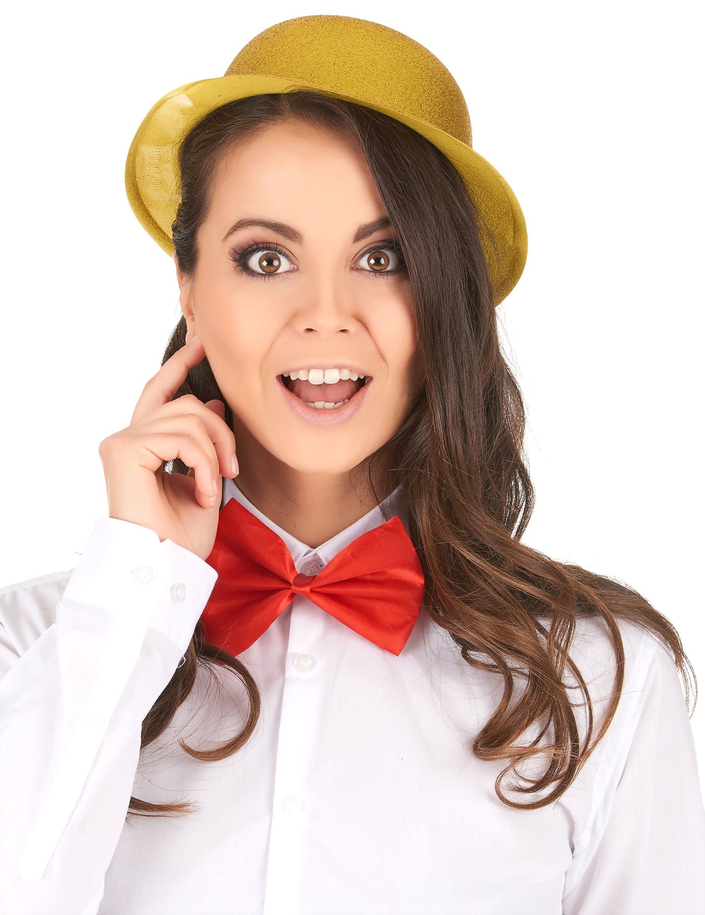 Vue de face du chapeau melon pailleté pour adulte