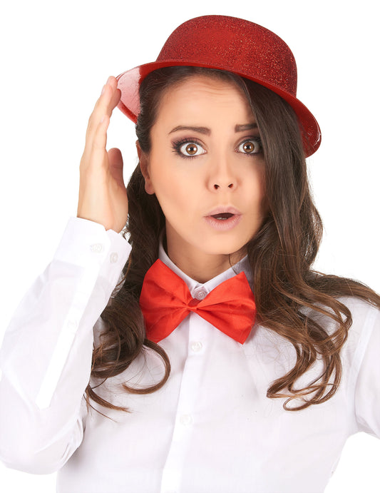 Chapeau melon plastique pailleté pour adulte rouge