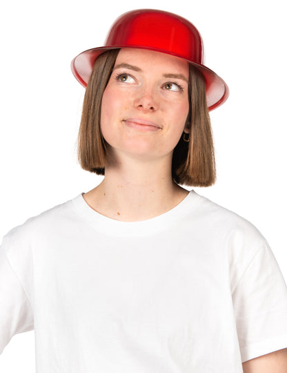 Chapeau melon rouge brillant pour adulte