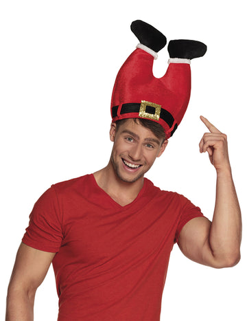Chapeau pantalon du Père Noël pour adulte rouge et noir avec boucle dorée