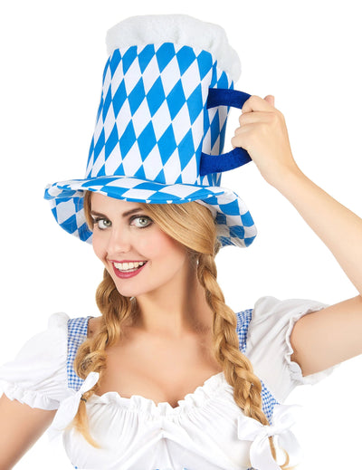 Chapeau pinte de bière pour adulte bleu et blanc à losanges