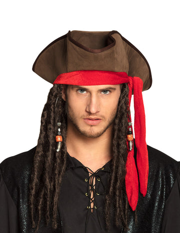 Barna kalóz kalap felnőtt parókával
