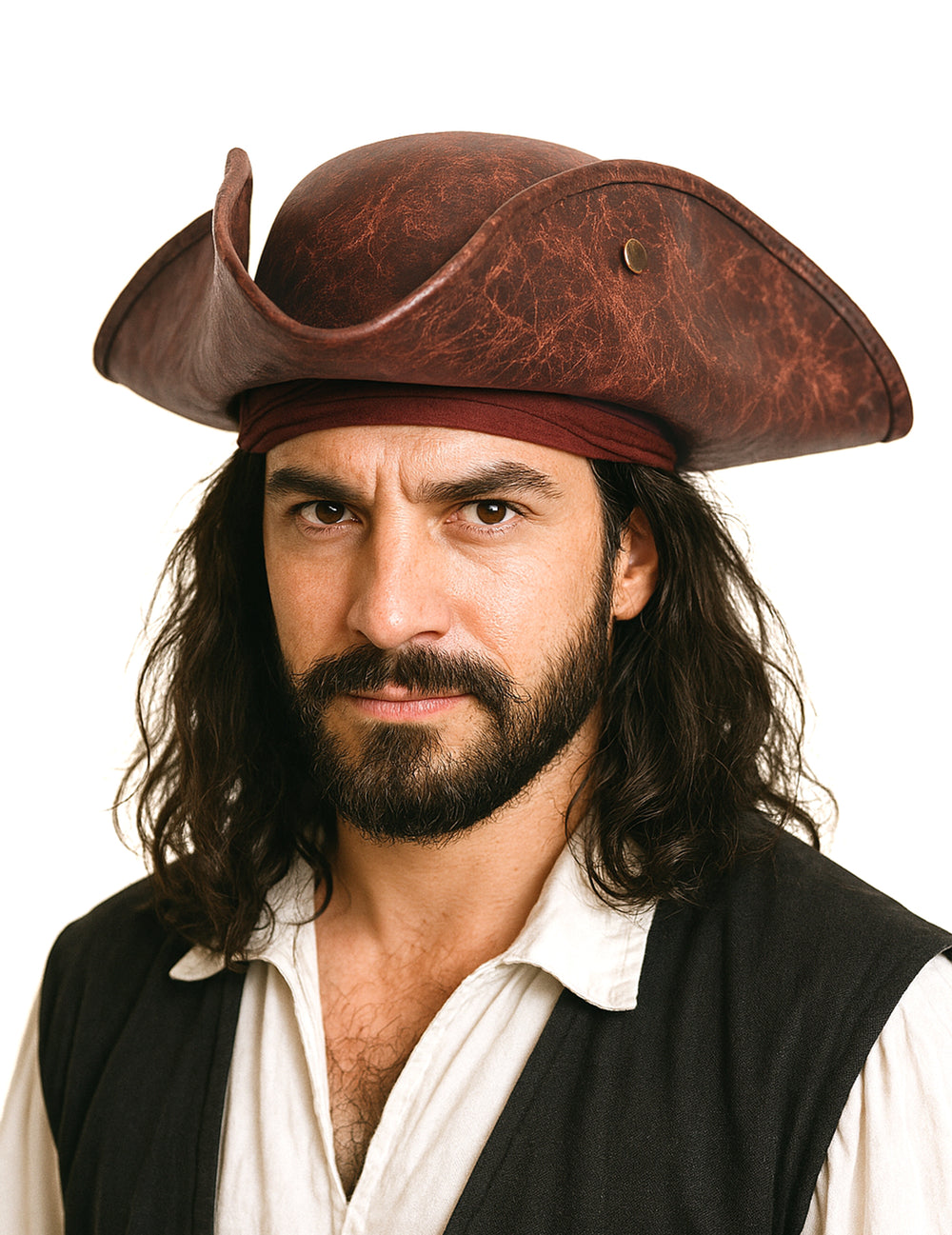 Chapeau de pirate pour adulte marron effet cuir