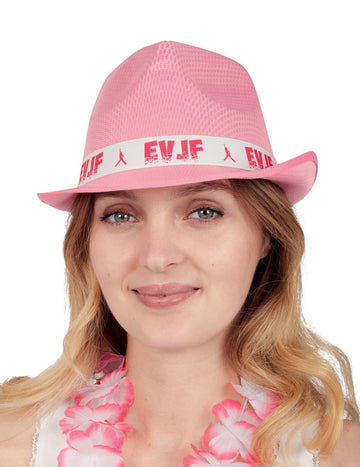 Rózsaszín, fehér EVJF feliratú szalaggal díszített felnőtt EVJF kalap