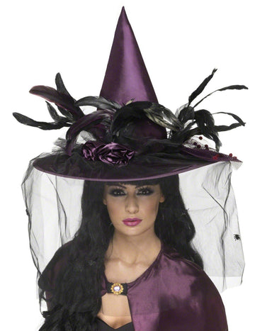 Luxus lila boszorkány kalap nőknek Halloween