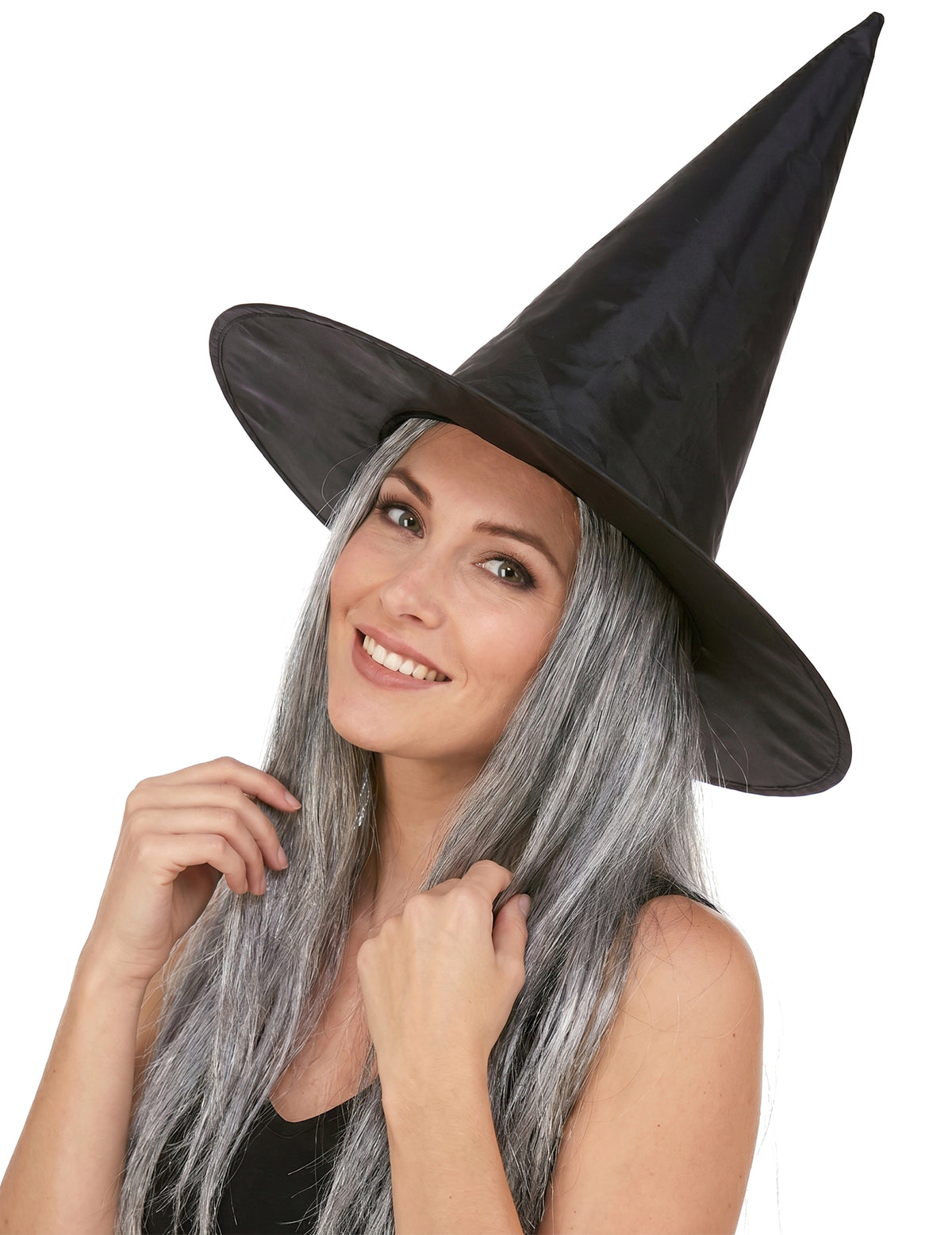 Fekete boszorkány kalap felnőtt szürke halloween hajjal