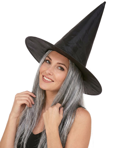 Fekete boszorkány kalap felnőtt szürke halloween hajjal