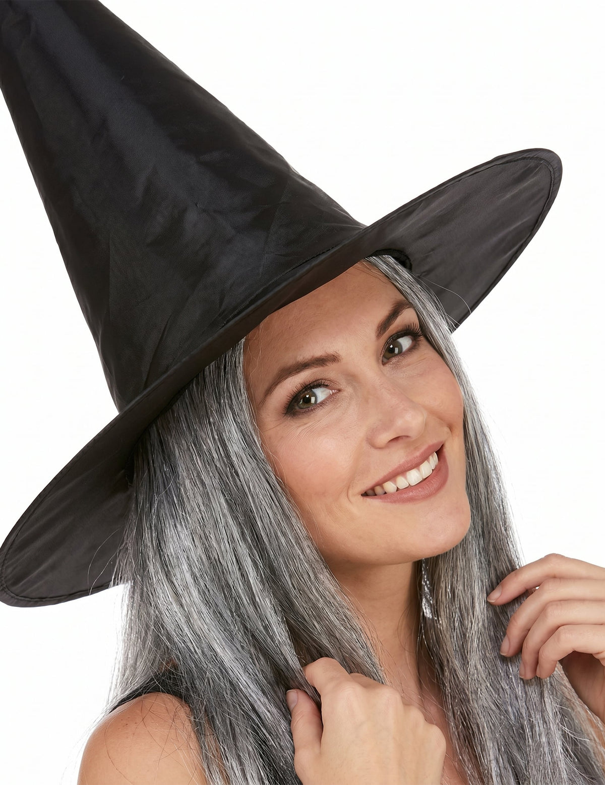 Fekete boszorkány kalap felnőtt szürke halloween hajjal