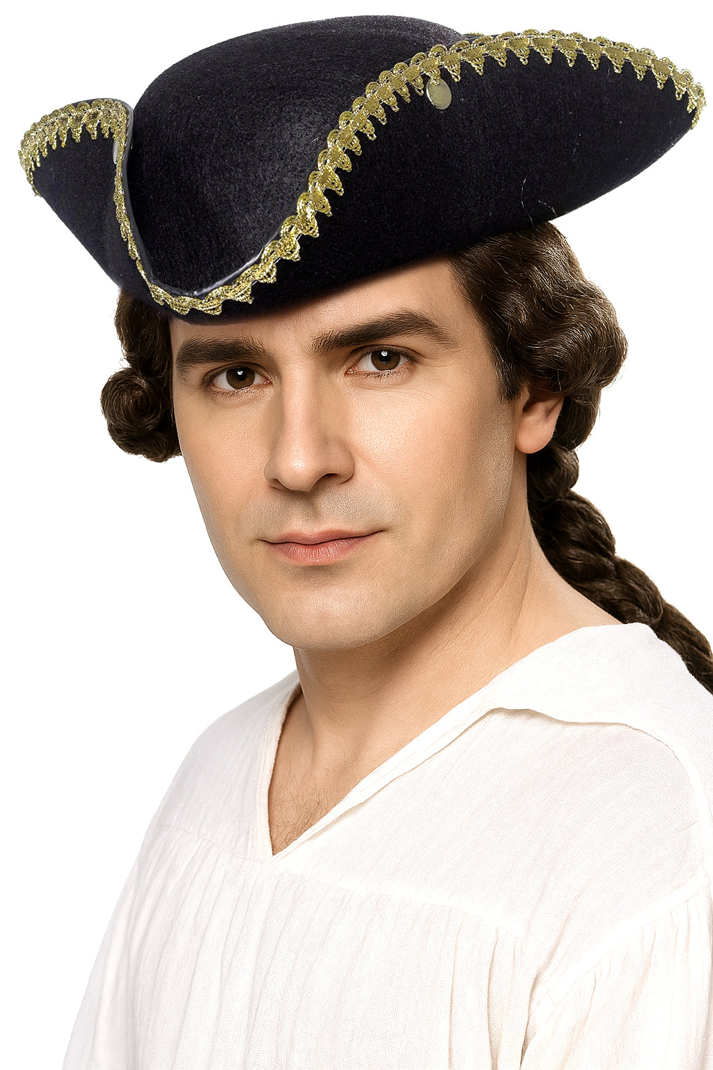 Chapeau tricorne pour adulte noir avec bordure dorée
