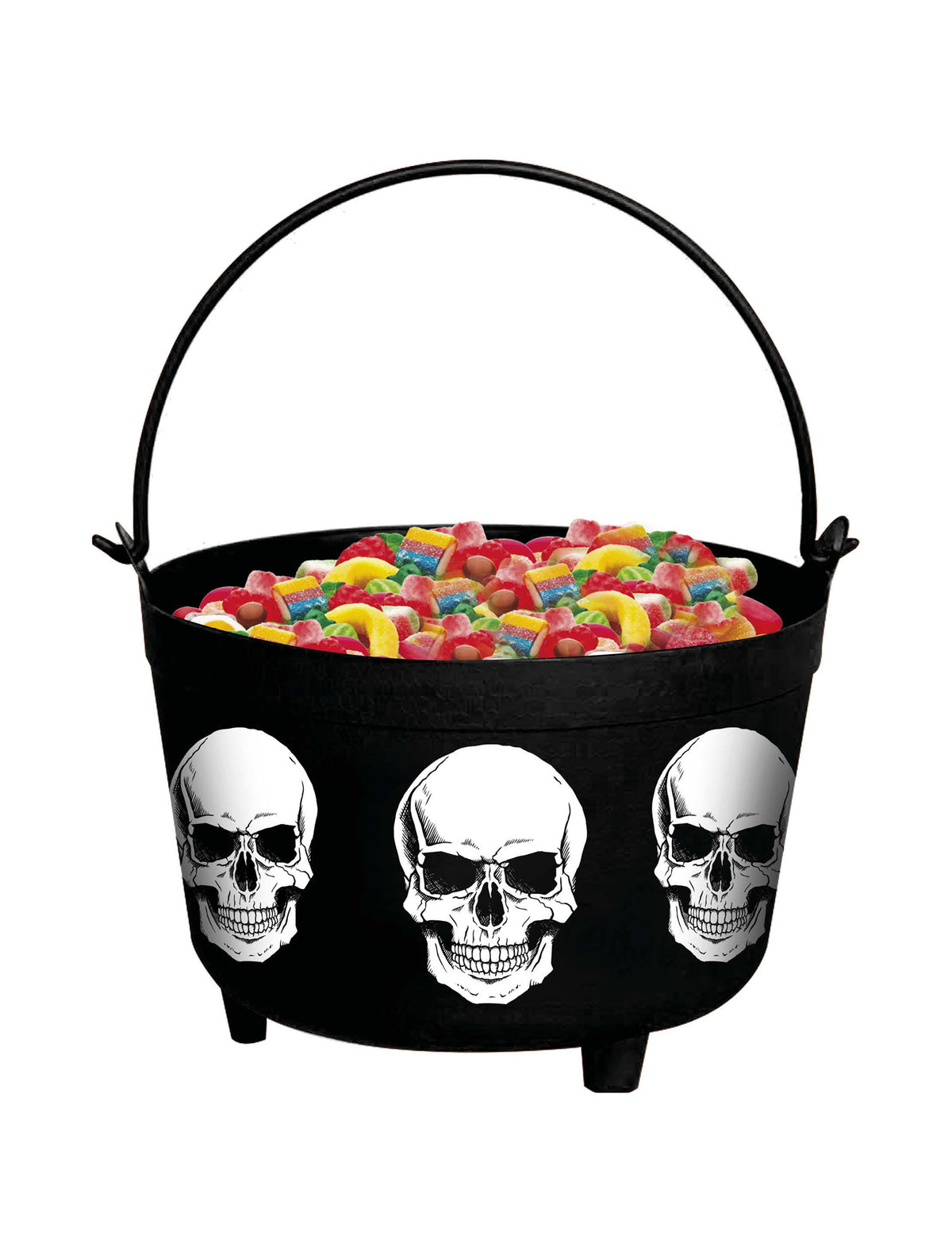 Chaudron tête de morts pour Halloween noir avec motifs blancs