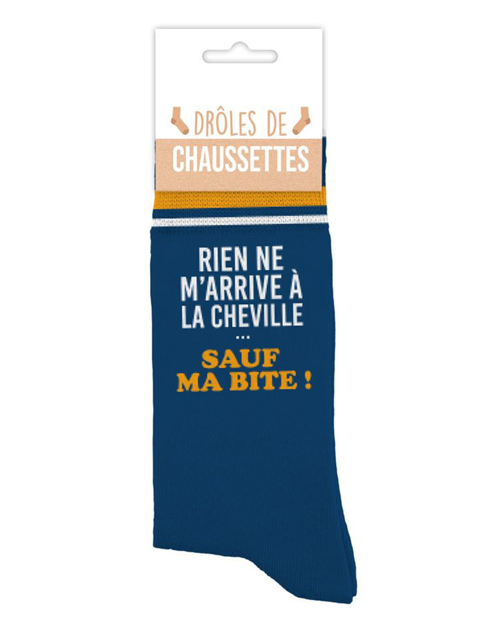 Détail du packaging des Chaussettes humoristiques Rien ne m'arrive à la cheville