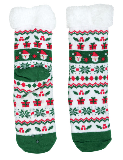 Fehér és zöld karácsonyi termo zokni felnőtteknek 