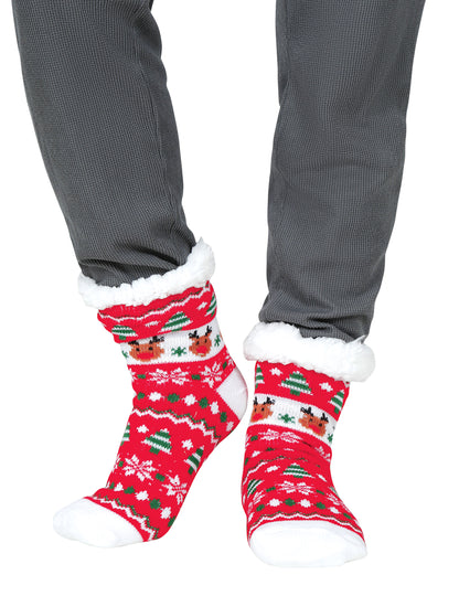 Felnőtt piros karácsonyi rénszarvas termo zokni