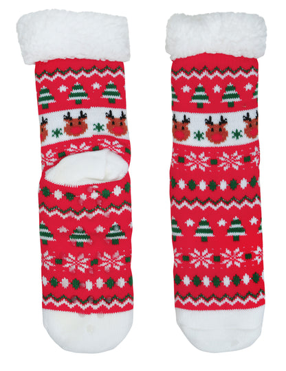 Felnőtt piros karácsonyi rénszarvas termo zokni