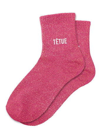 Chaussettes à paillettes Têtue pour femme rose fuchsia brillant