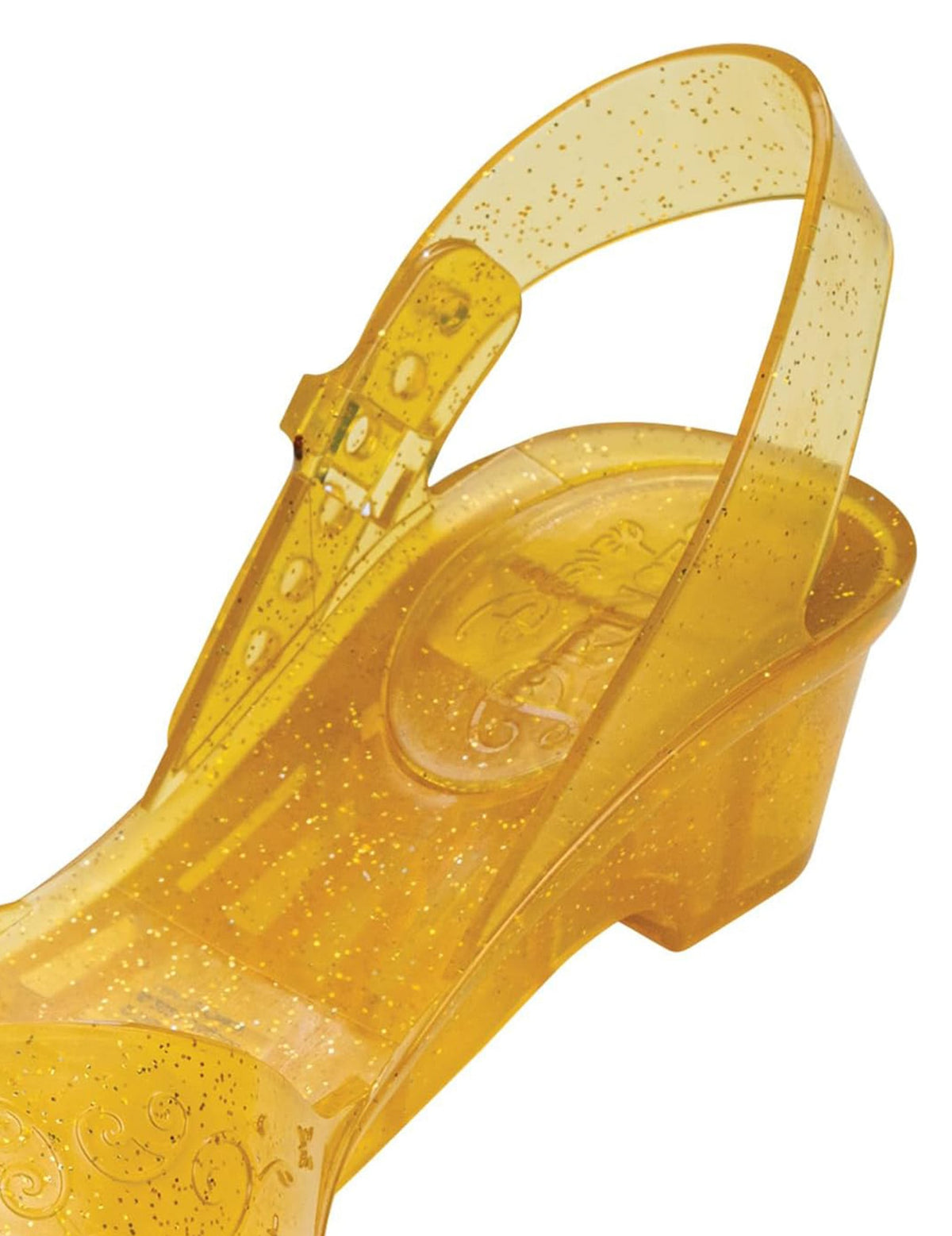 Détail du talon et de la bride des chaussures de princesse Belle