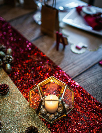 Piros flitteres asztali futó 28 cm x 3 m fényes