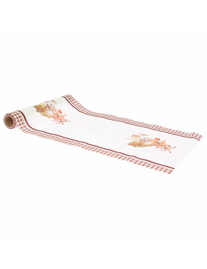 Őszi csokor asztali futó krém és gesztenyebarna szövetből 28 cm x 3 m