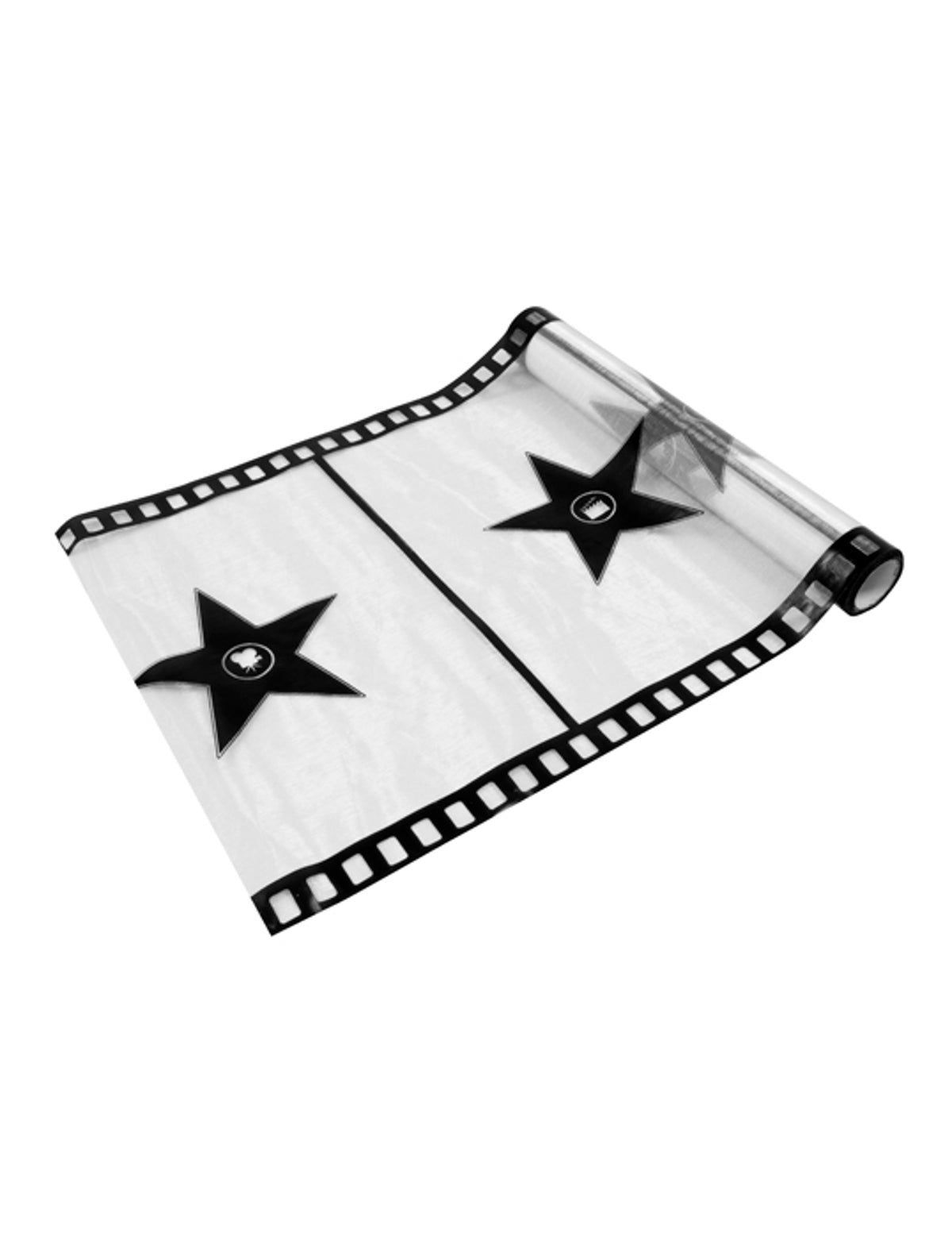 Chemin de table cinéma pellicule pour fête blanc en organza avec étoiles noires