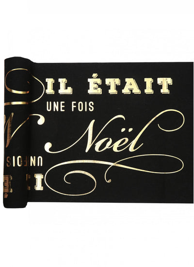Chemin de table en coton il était une fois Noël noir et doré