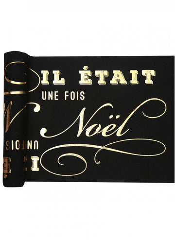 Pamut asztali futó, "Volt egyszer egy karácsony", fekete és arany, 3m x 28cm cm