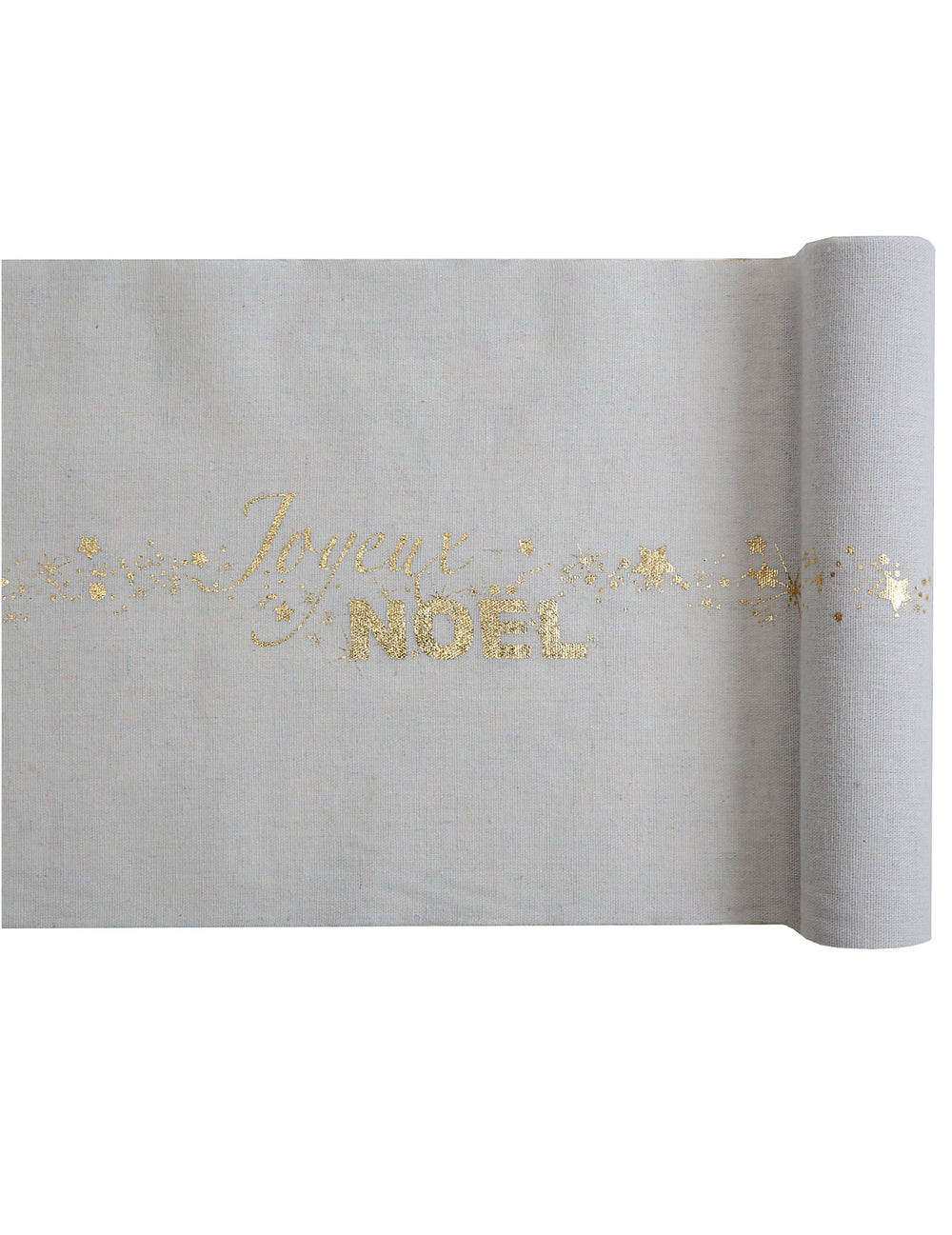 Chemin de table en coton Joyeux Noël pour décoration de table blanc crème et étoiles dorées