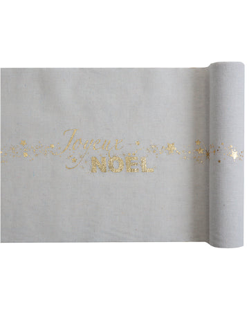 3 méteres pamut asztali futó - Boldog karácsonyt, krémfehér és csillagok