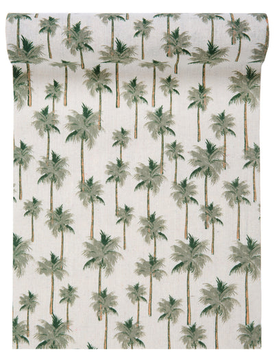 Chemin de table en coton jungle tropicale pour décoration vert à motifs palmiers