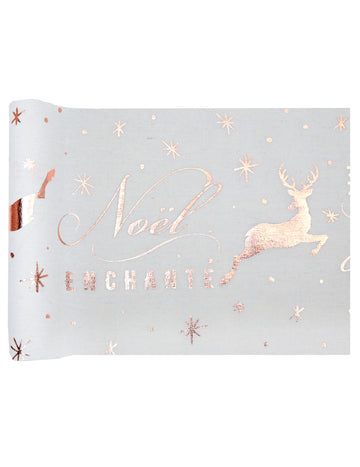 Elvarázsolt Karácsonyi Rózsaszínarany Pamut Asztali Futó 3m x 28 cm szarvas motívumok