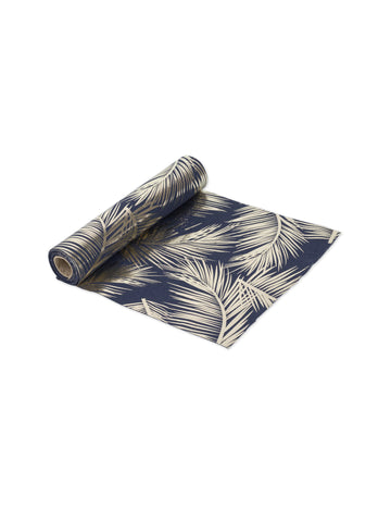 Sikkes sötétkék vászon asztali futó arany páfrányokkal 28 cm 5 méter