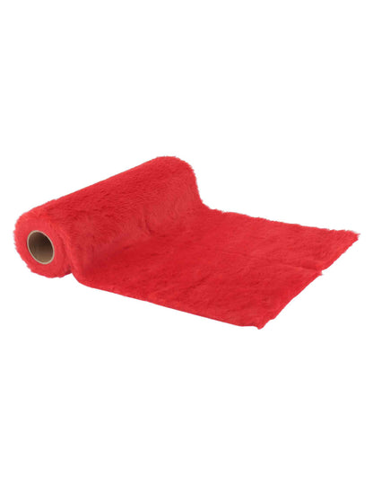 Chemin de table fausse fourrure rouge 28 cm x 3 m