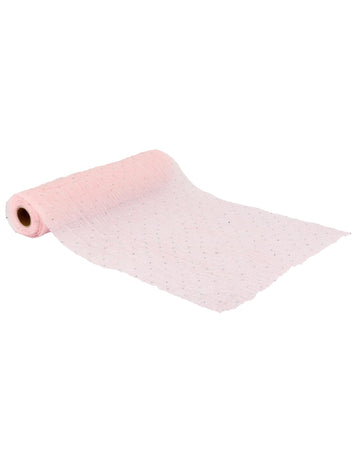 Csillogó rózsaszín gyűrött asztali futó ezüst strasszokkal 28 cm x 3 m dombornyomott hatású