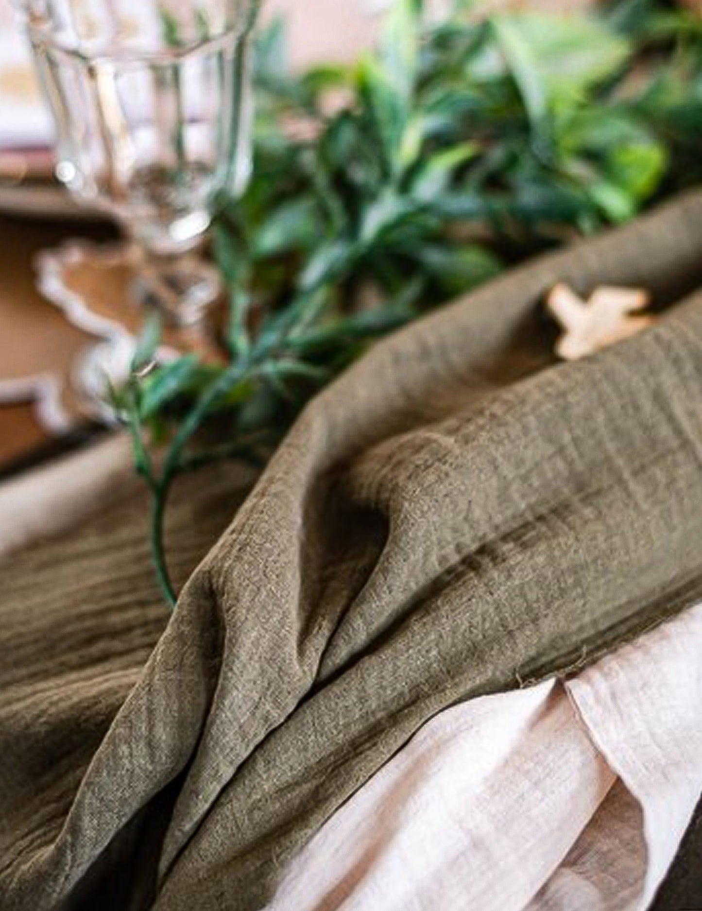 Khaki pamut gézasztal futó 30 cm x 3 m