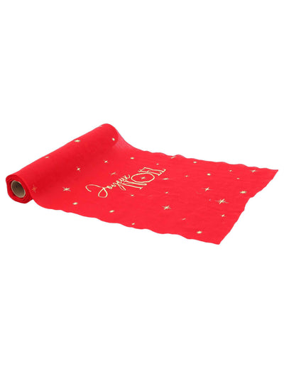 Időtlen Joyeux Noël asztali futó, piros és arany, 28 cm x 3 m