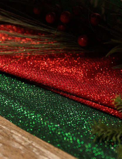 Chemin de table losanges velours vert pailleté 28 cm x 3 m