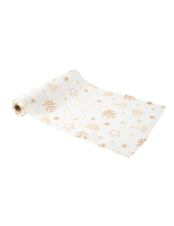 Csodálatos karácsonyi arany asztali futó, 28cm x 3m, fenyőmotívumokkal