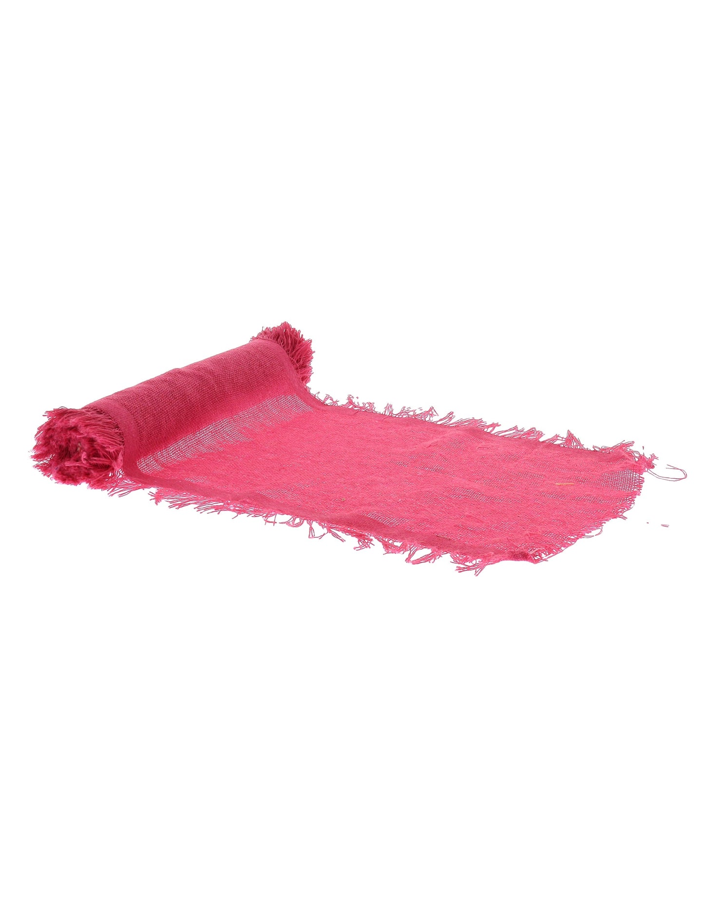 Chemin de table en toile rose avec bords effilochés