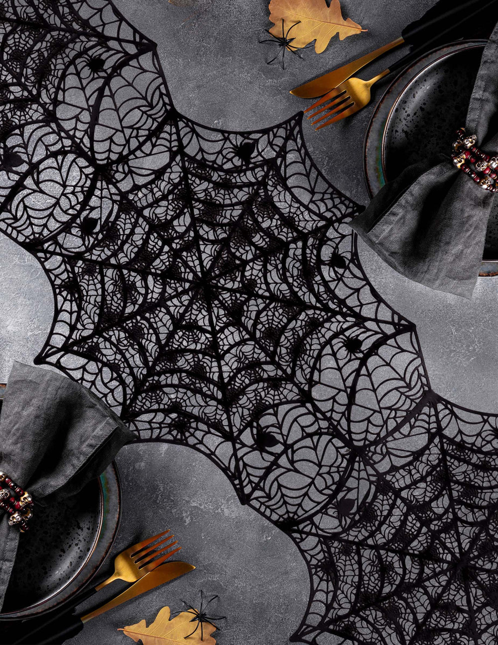 Chemin de table toile d'araignée pour Halloween noir en PVC
