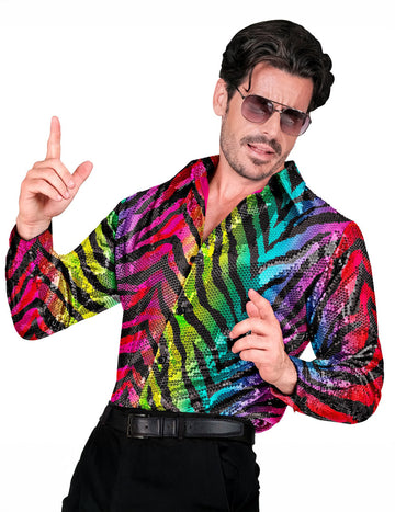 Férfi szivárványos tigris flitter ing