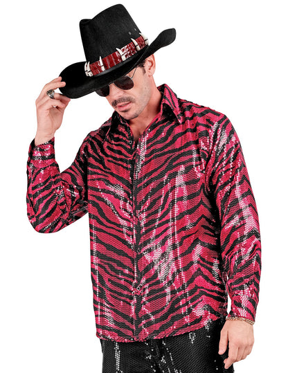 Férfi rózsaszín tigris flitter ing