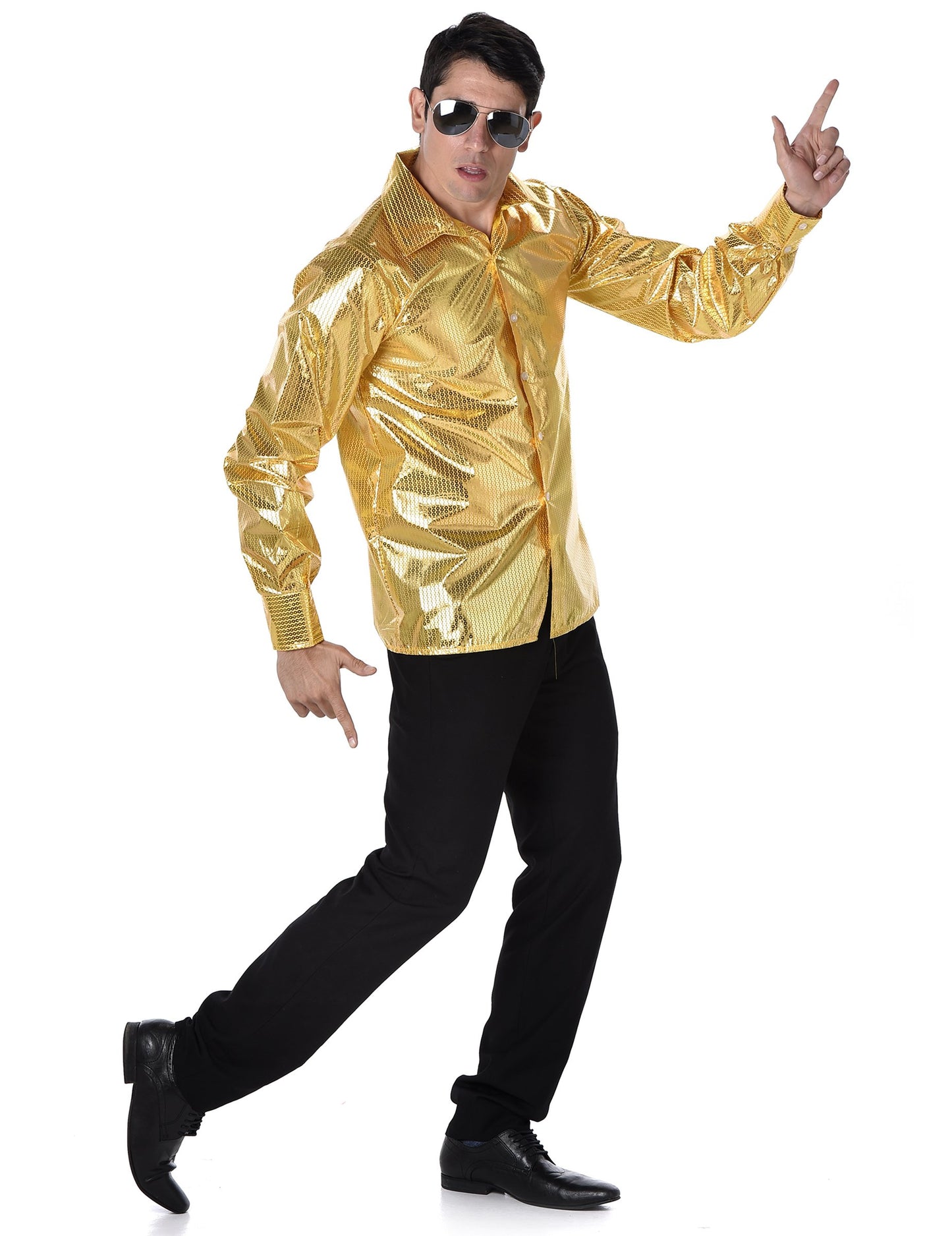 Chemise disco pour homme à sequins dorés