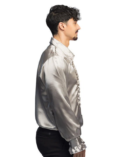 Vue de profil de la chemise disco pour homme argentée