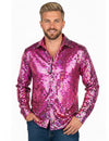 Chemise disco pour homme rose haut de gamme à sequins