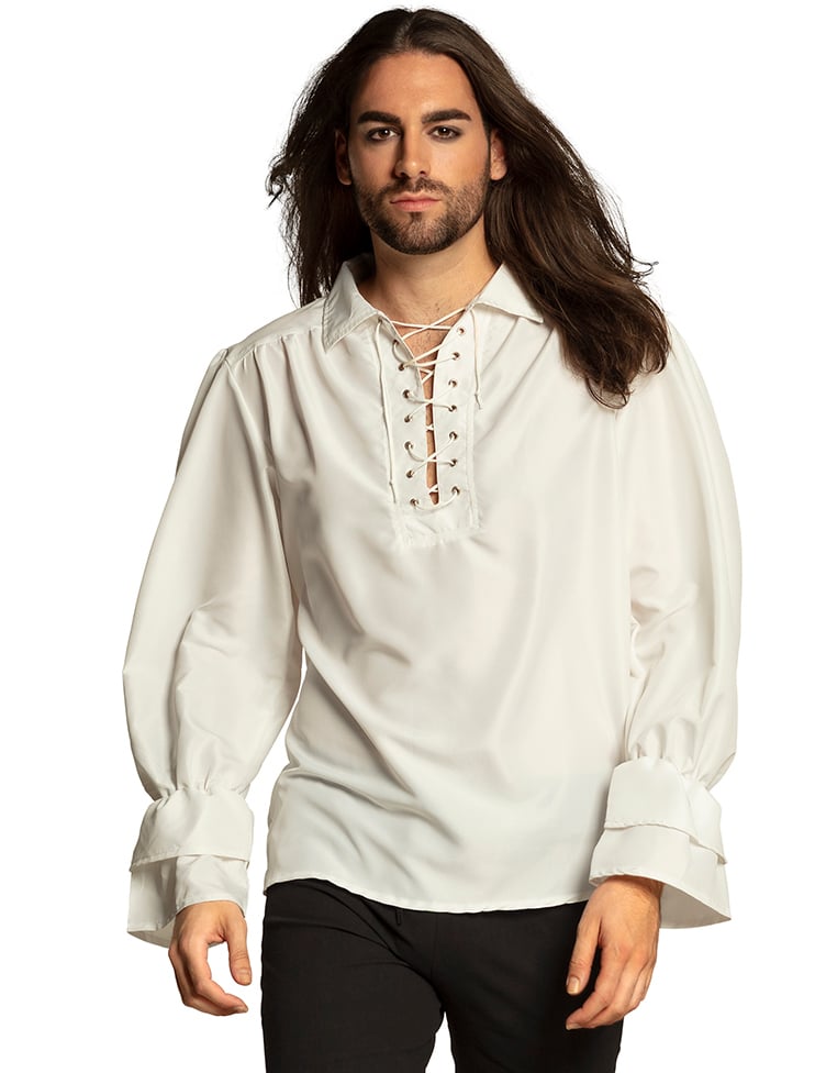 Chemisier pirate pour homme blanc à lacets