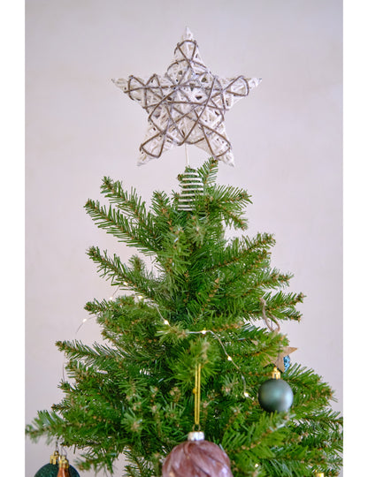 Csillámos csillag alakú rattan karácsonyfa csúcsdísz 20 x 25 cm 