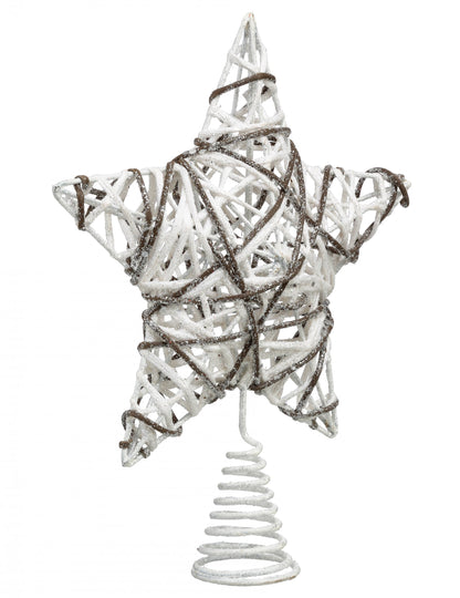 Csillámos csillag alakú rattan karácsonyfa csúcsdísz 20 x 25 cm 