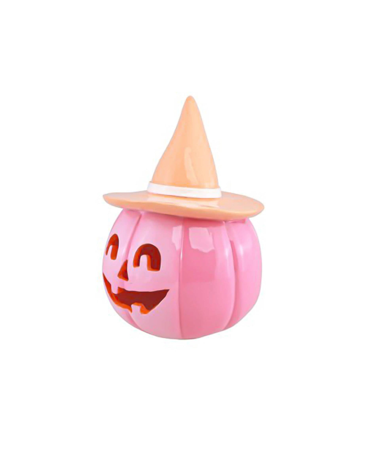 Summerween dekoratív gyantatök rózsaszínben, pasztell narancssárga kalappal, 12,5 x 12,3 x 17 cm