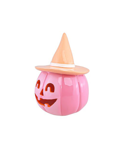 Summerween dekoratív gyantatök rózsaszínben, pasztell narancssárga kalappal, 12,5 x 12,3 x 17 cm
