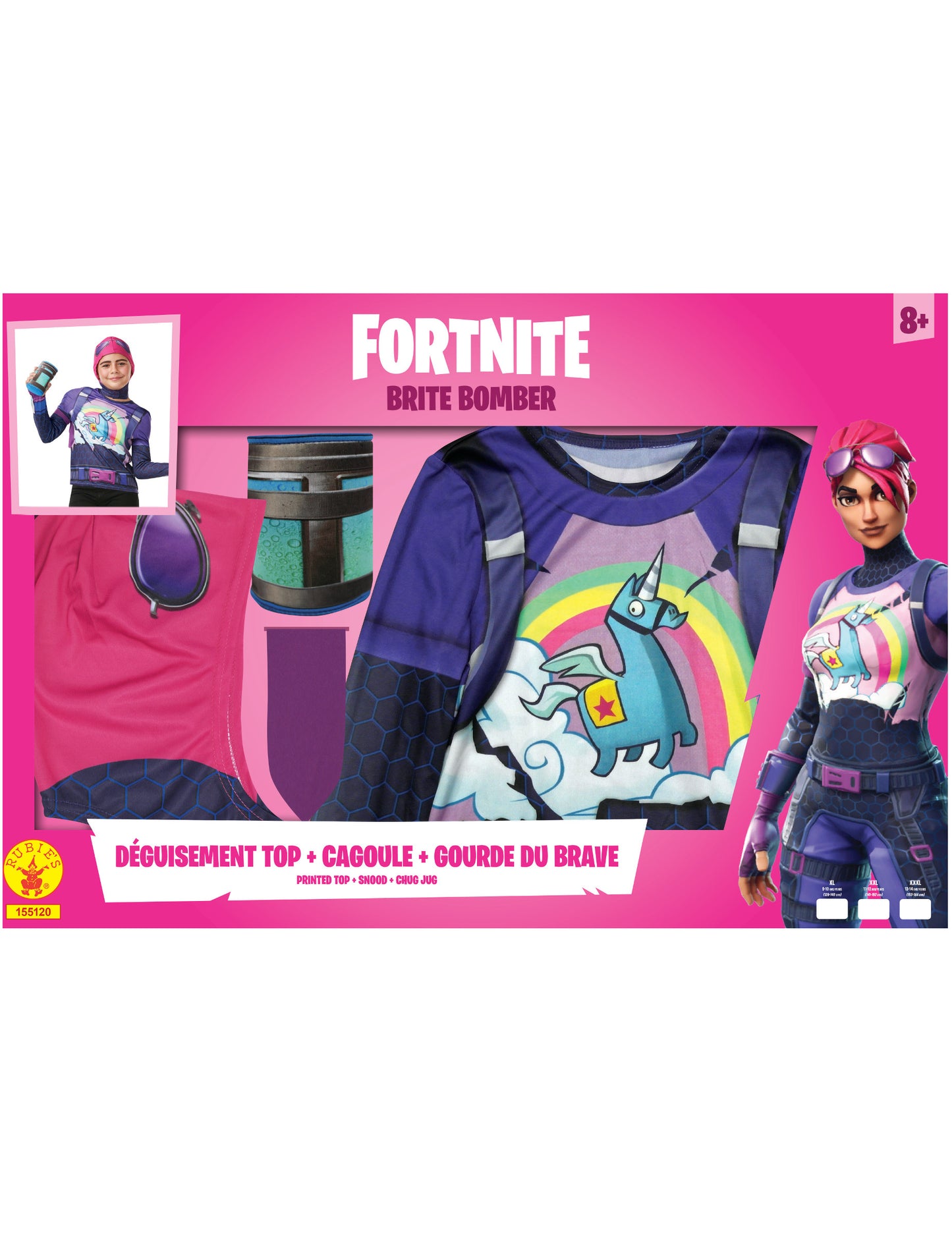 Détail du packaging du coffret déguisement Brite Bomber Fortnite