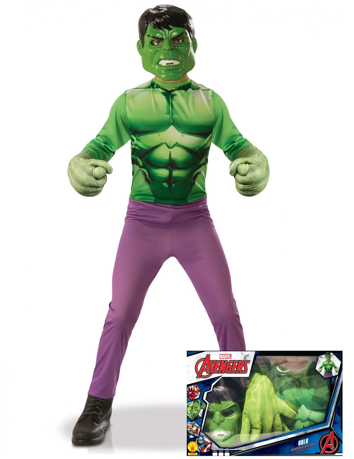 Klasszikus Hulk készlet óriás kesztyűkkel fiú zöld és lila számára